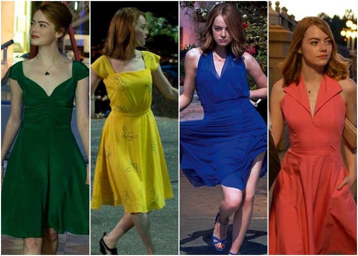 diferentes outfits de la película lalaland