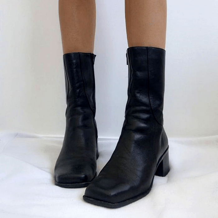 botines negros de piel con punta cuadrada