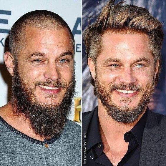 Travis Fimmel con cabello corto y cabello mediano