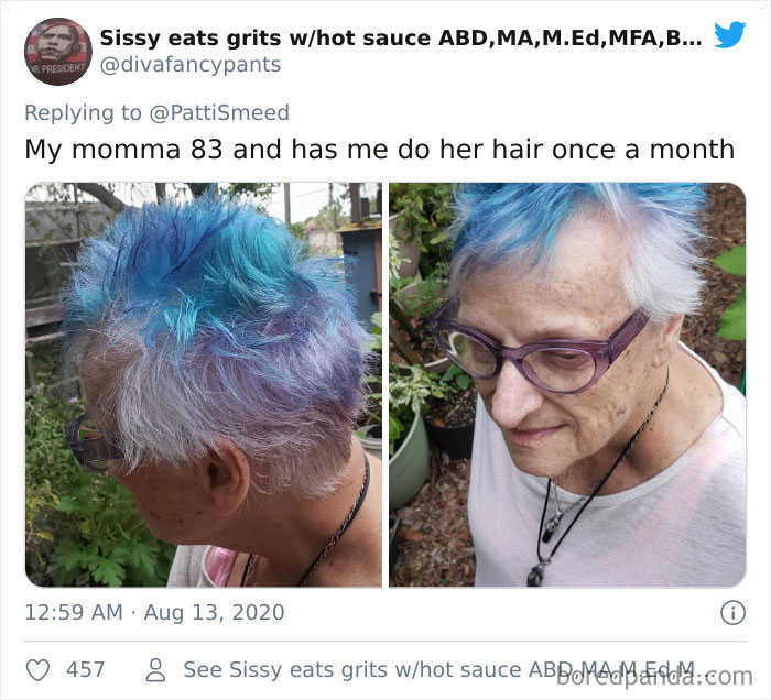 Personas mayores comparten su cambio de look en colores llamativos 