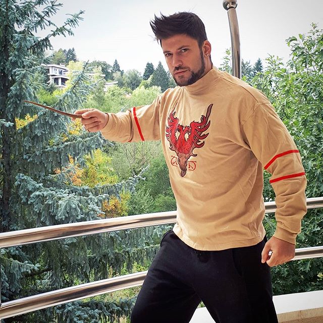 Stanislav Yanevski, Viktor Krum en Harry Potter, luciendo un suéter blanco con un diseño de ave fénix
