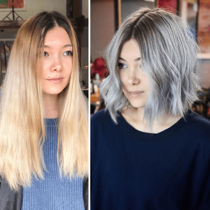 Antes y después corte y tinte cabello en mujeres