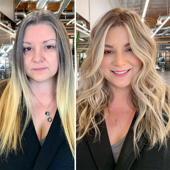 Antes y después corte y tinte cabello en mujeres