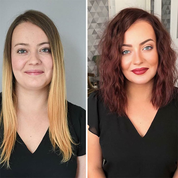 Antes y después corte y tinte cabello en mujeres