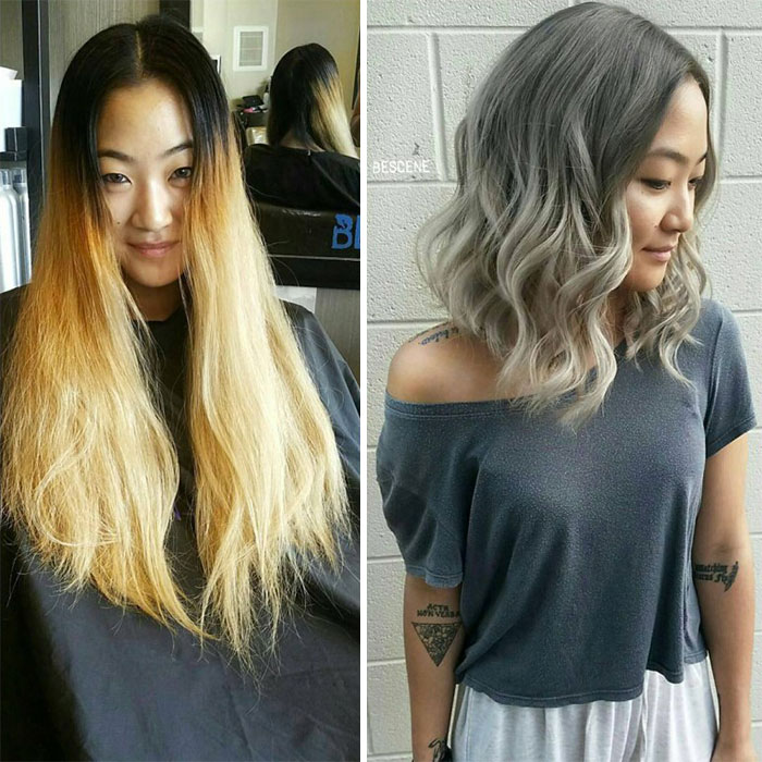 Antes y después corte y tinte cabello en mujeres
