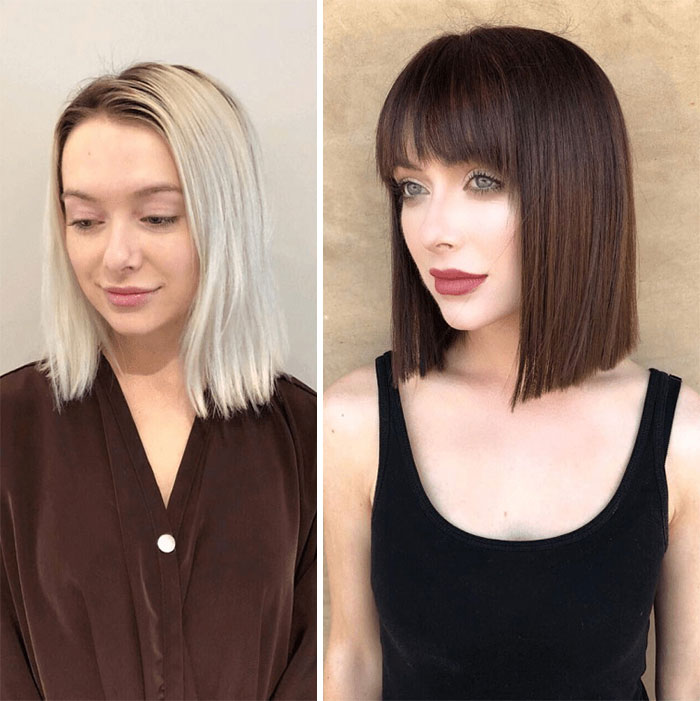 Antes y después corte y tinte cabello en mujeres