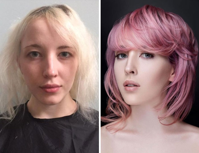 Antes y después corte y tinte cabello en mujeres