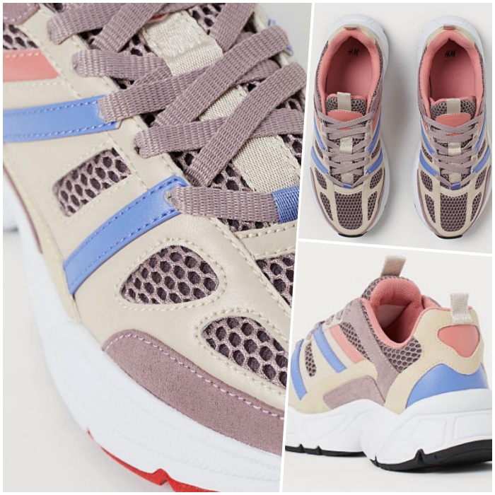 tenis multicolor estilo de los 80s en tonos pastel y plataforma blanca con negro