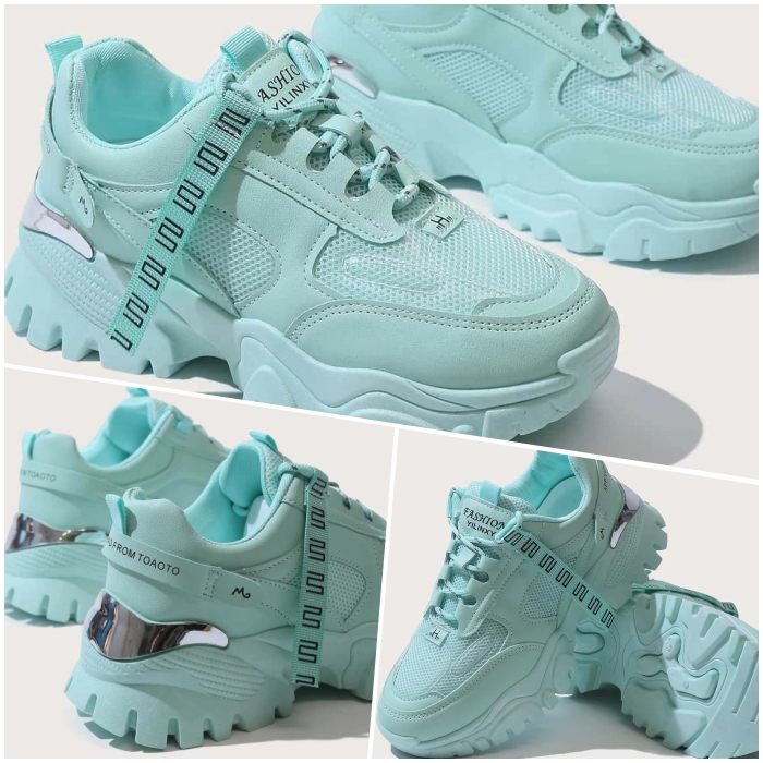 tenis color menta con suela gruesa de plataforma