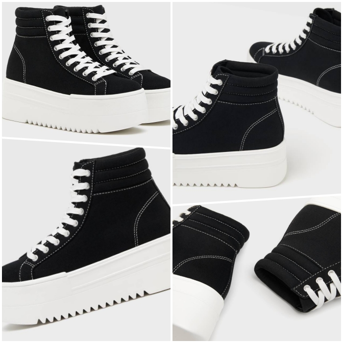 tenis tipo converse con plataforma color negro con suela blanca