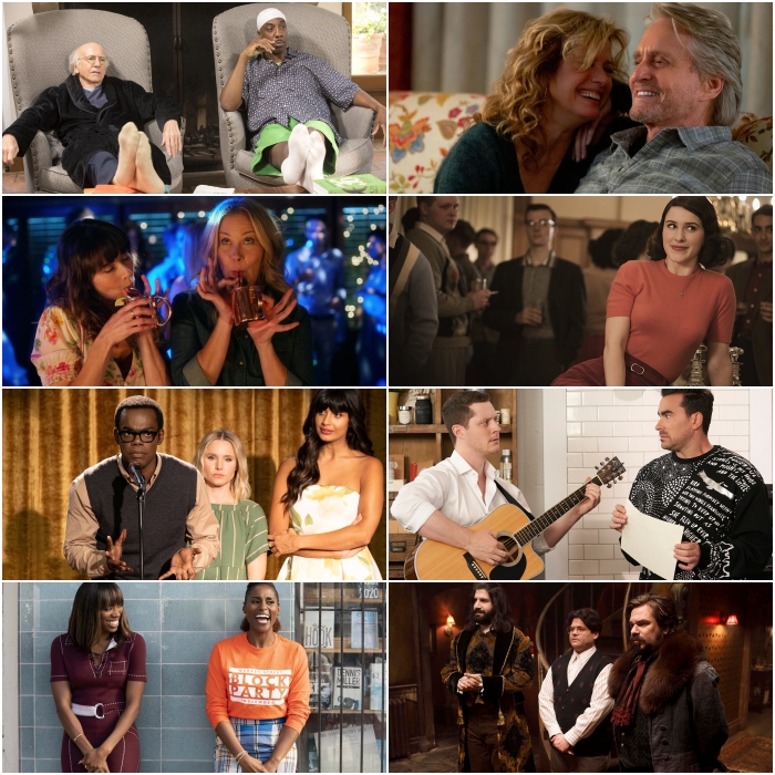 Curb Your Enthusiasm, Dead To Me, The Good Place, Insecure, The Kominsky Method, The Marvelous Mrs. Maisel, Schitt's Creek y What We Do In The Shadows