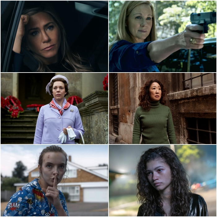Jennifer Aniston en The Morning Show, Olivia Colman en The Crown, Jodie Comer en Killing Eve, Laura Linney en Ozark, Sandra Oh en Killing Eve y Zendaya en Euphoria