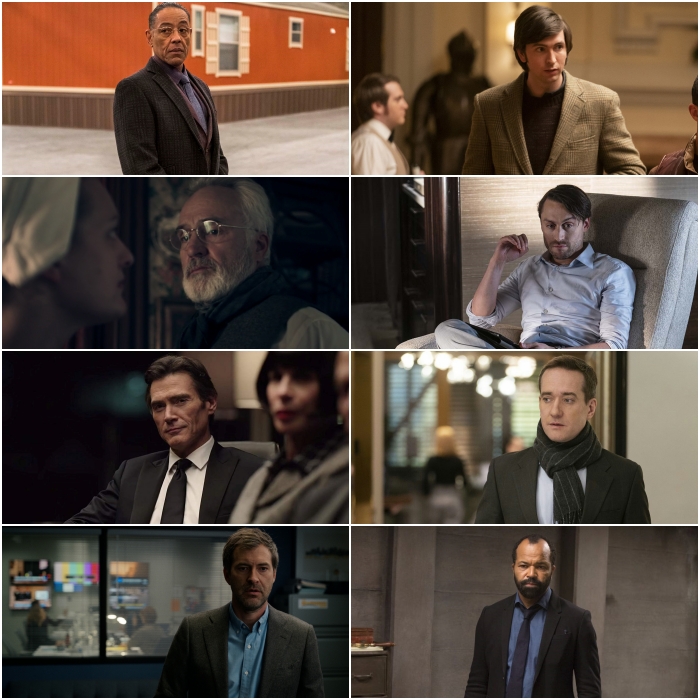 Giancarlo Esposito en Better Call Saul, Bradley Whitford en The Handmaid's Tale, Billy Crudup y Mark Duplass en The Morning Show; Nicholas Braun, Kieran Culkin y Matthew Macfadyen en Succession; y Jeffrey Wright en Westworld