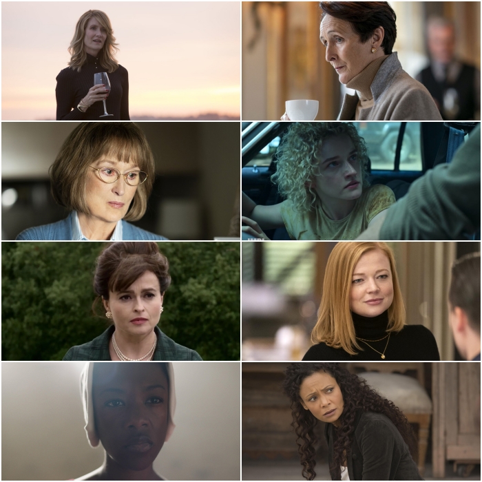Laura Dern y Meryl Streep en Big Little Lies, Helena Bonham Carter en The Crown, Samira Wiley en The Handmaid's Tale, Fiona Shaw en Killing Eve, Julia Garner en Ozark, Sarah Snook en Succession y Thandie Newton en Westworld.