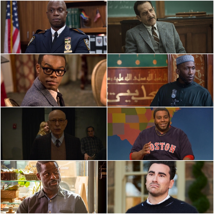 Andre Braugher en Brooklyn Nine-Nine, William Jackson Harper en The Good Place, Alan Arkin en The Kominsky Method, Sterling K. Brown y Tony Shalhoub en The Marvelous Mrs. Maisel, Mahershala Ali en Ramy, Kenan Thompson en Saturday Night Live y Dan Levy en Schitt's Creek