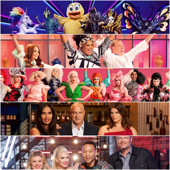The Masked Singer, Nailed It, RuPaul's Drag Race, Top Chef y The Voice