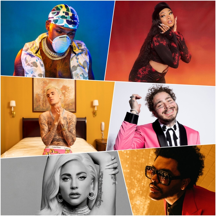 DaBaby Justin Bieber Lady Gaga Megan Thee Stallion Post Malone The Weeknd