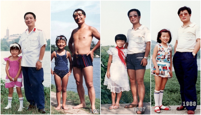 Hua Yunqing y su hija Huahua recrean la misma foto durante años