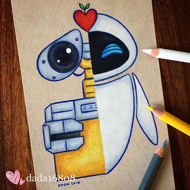 Dibujo realizado por la artista dada16808 combinando a los personajes Disney, Eva y Wall-E