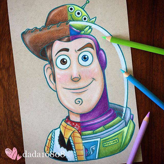 Dibujo realizado por la artista dada16808 combinando a los personajes Disney, Buzz y Woody