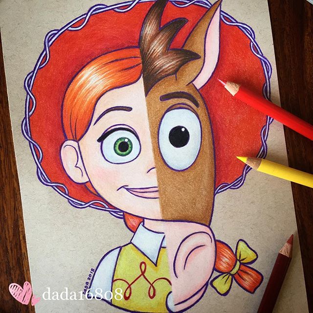 Dibujo realizado por la artista dada16808 combinando a los personajes Disney, Jessie y Tiro al blanco