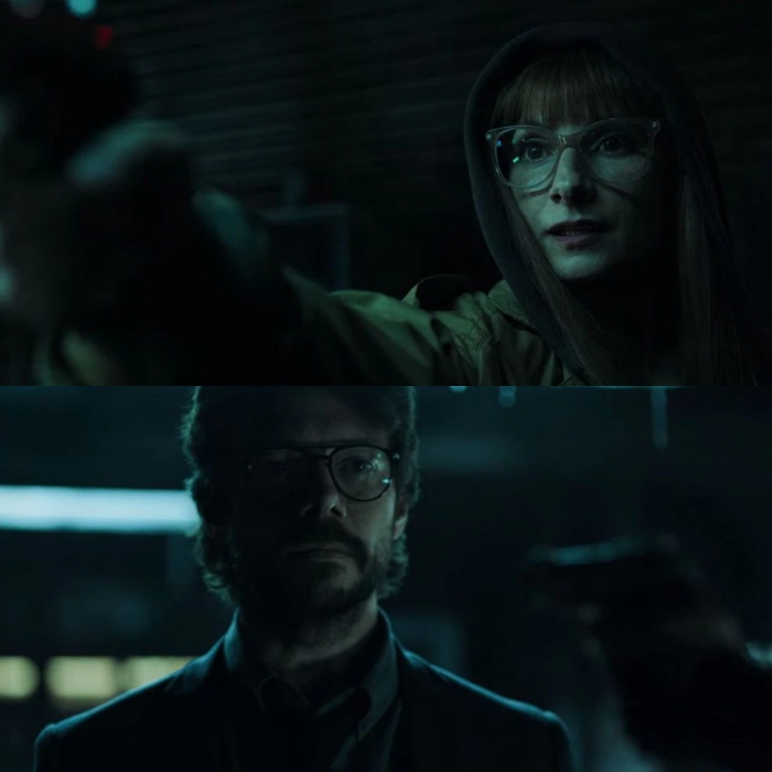 escena del final de la cuarta temporada de la casa de papel con el profesor