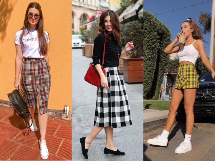 Outfits con blusa de leñador; falda de cuadros