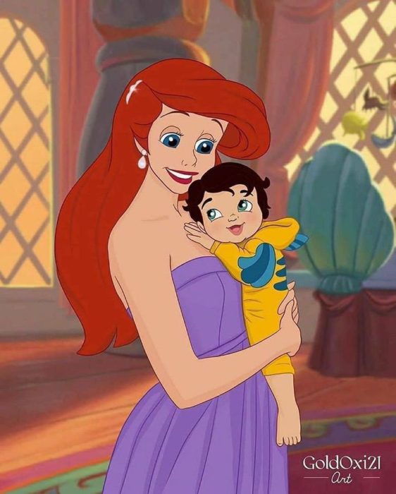 Ilustración de Ariel como mamá de la ilustradora rusa Oksana Paschenko