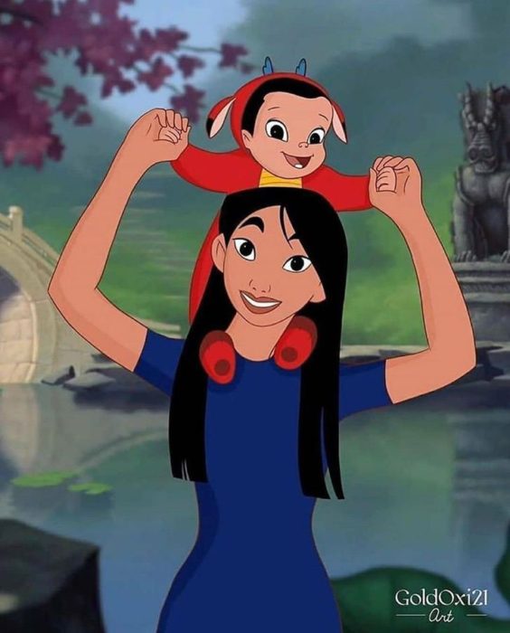 Ilustración de Mulán como mamá de la ilustradora rusa Oksana Paschenko
