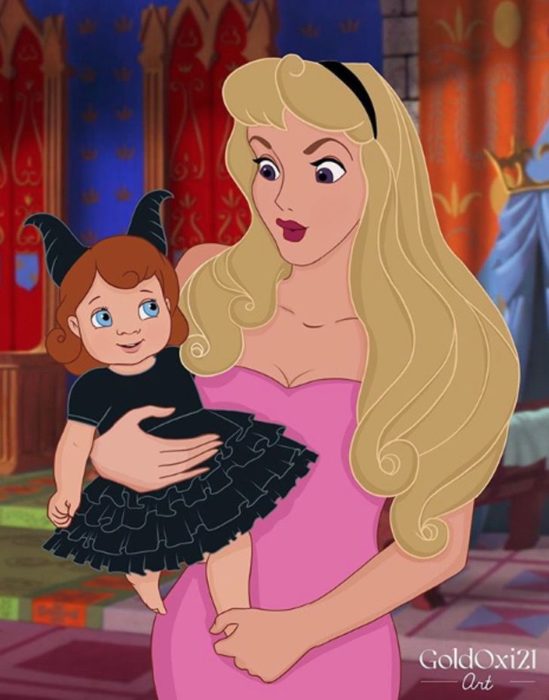 Ilustración de Aurora de La Bella Durmiente como mamá de la ilustradora rusa Oksana Paschenko