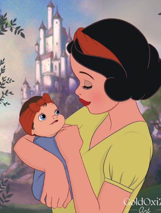 Ilustración de Blancanieves como mamá de la ilustradora rusa Oksana Paschenko