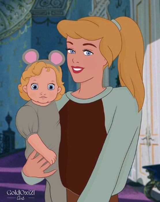 Ilustración de Cenicienta como mamá de la ilustradora rusa Oksana Paschenko