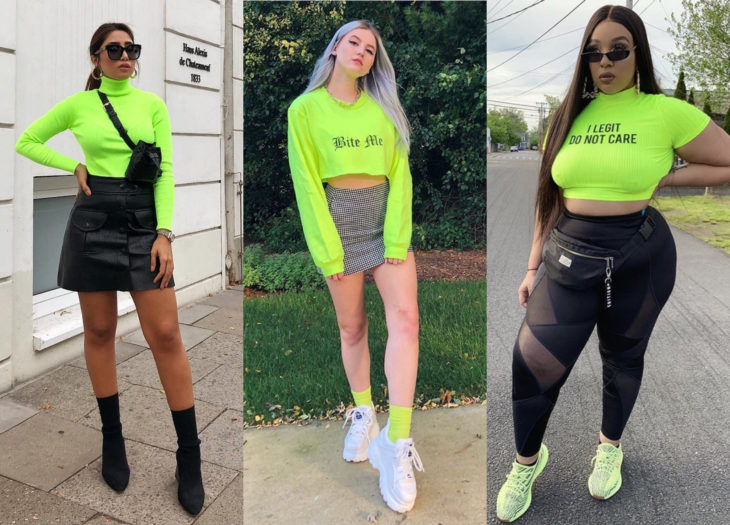 Ropa trendy; outfits con blusas de color neón
