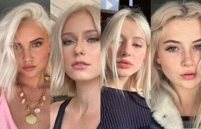 chicas con cabello teñido rubio platinado 