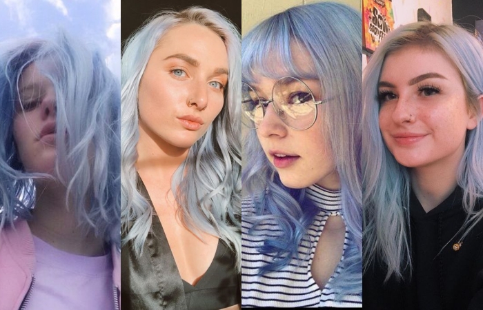 chicas con cabello teñido color baby blue azul pastel