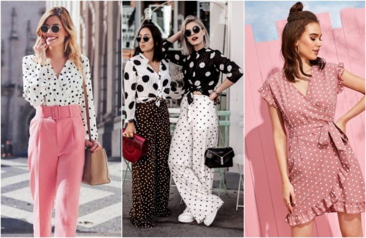 Chicas mostrando la última tendencia en moda con prendas decoradas con lunares en colores blanco y negro para hacer contraste