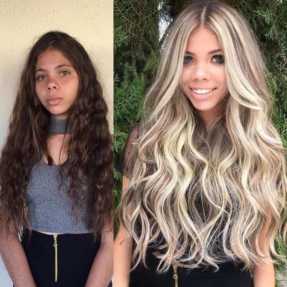 Chicas pasan de morenas a rubias con efecto de color en el cabello
