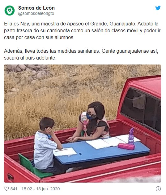Tuits Profesora adapta su camioneta para dar clases