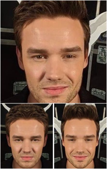 Liam Payne comparación de su rostro simétrico en izquierda y derecha sonriendo ligeramente en un evento de beneficencia 