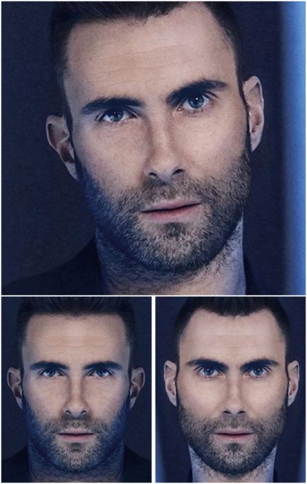 Adam Levine comparación de su rostro simétrico en izquierda y derecha