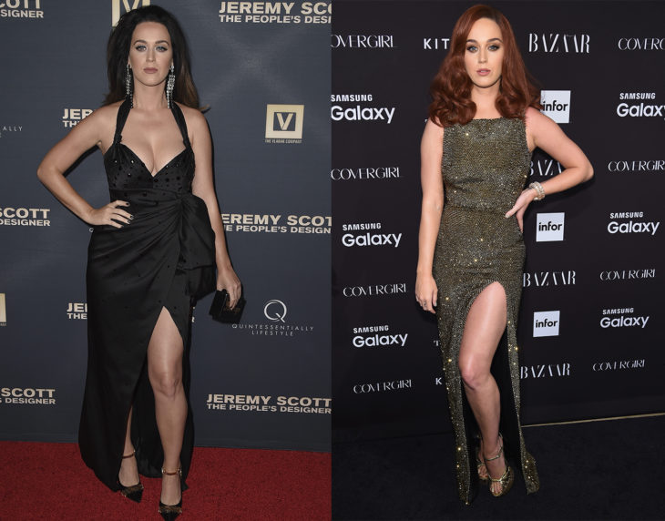 Katy Perry posando de la misma manera en las alfombras rojas