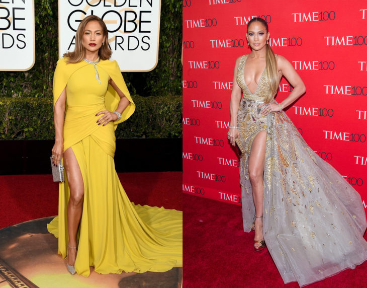 Jennifer Lopez posando de la misma manera en las alfombras rojas