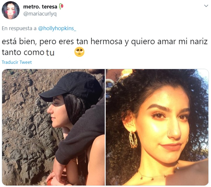 Captura de tweet en la que chica se muestra amor hacía su tipo de nariz