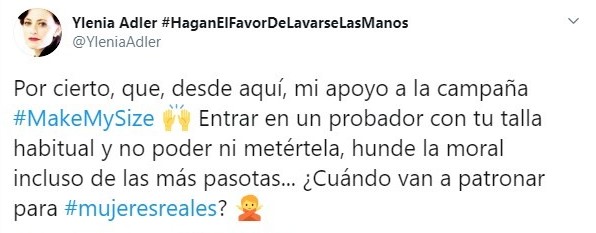 Tweets sobre el movimiento MakeMySize que critica las tallas de la ropa de marca