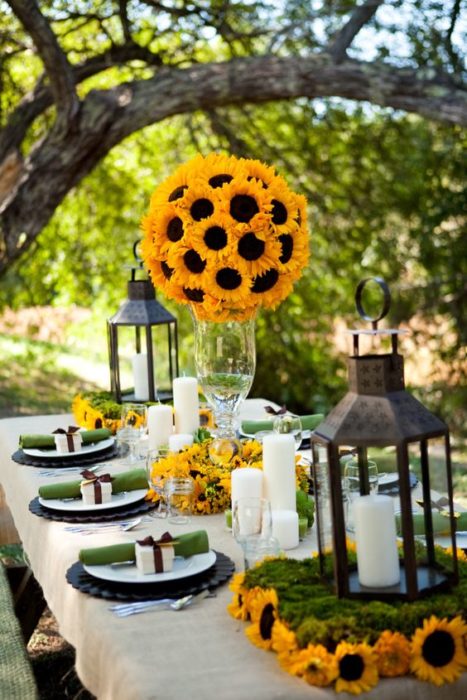 Colgante de girasoles para mesa de bodas