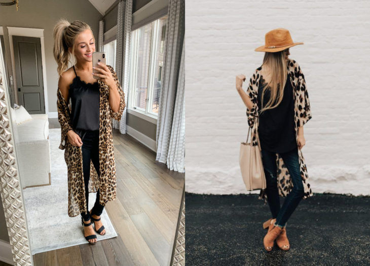 Outfits con prendas de animal print de leopardo y jaguar, kimono