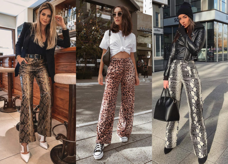 Outfits con prendas de animal print de víbora, serpiente, jaguar, pantalones