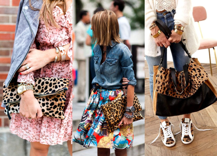 Outfits con prendas de animal print de jaguar y leopardo, bolsos