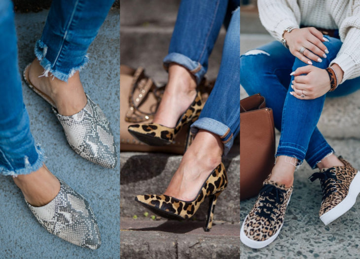 Outfits con prendas de animal print de víbora, serpiente, jaguar y leopardo, flats, zapatillas y tenis