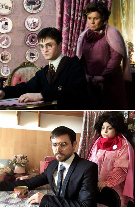 Fanni y Norbert recreando una escena de la película Harry Potter y la Orden del Fénix